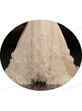 A-Line V-Neck Court Train Ruching Zipper Up Tulle Wedding Dress