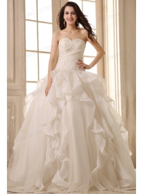 Ball Gown Sweetheart Wedding Dress with Appliques and Ruffles