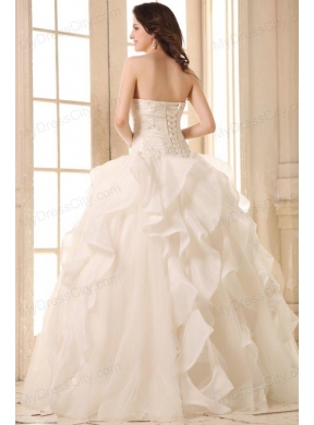 Ball Gown Sweetheart Wedding Dress with Appliques and Ruffles