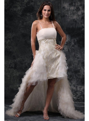 Column Straps High-low Beading Tulle Wedding Dress