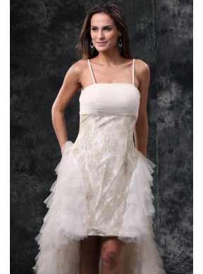 Column Straps High-low Beading Tulle Wedding Dress