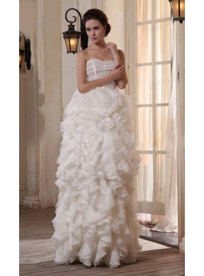 Column Sweetheart Chiffon Floor-length Ruffles Wedding Dress