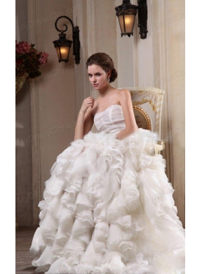 Column Sweetheart Chiffon Floor-length Ruffles Wedding Dress