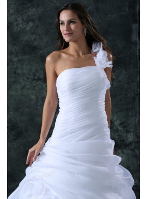 Elegant A-Line Organza Brush Train Zipper Up Wedding Dress with Ruching