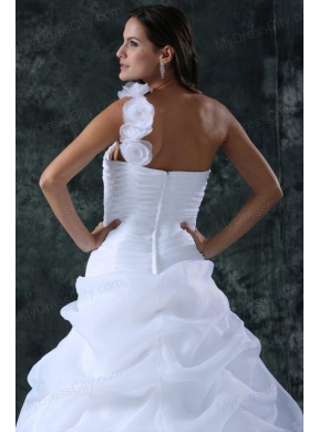 Elegant A-Line Organza Brush Train Zipper Up Wedding Dress with Ruching