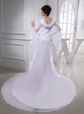 Exquisite A-line Beading and Appliques Chapel Train Wedding Dress with Strapless