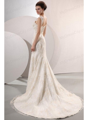 Exquisite Wide Straps Mermaid Lace Court Train Wedding Dress