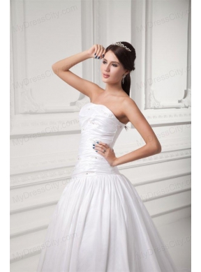 Gorgeous A-line Strapless Chapel Train Wedding Dress with Beading