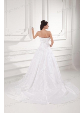 Gorgeous A-line Strapless Chapel Train Wedding Dress with Beading