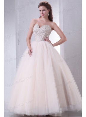 Lace Up Beaded Sweetheart A-line Wedding Dress with Tulle