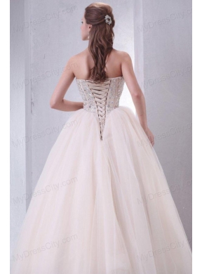 Lace Up Beaded Sweetheart A-line Wedding Dress with Tulle