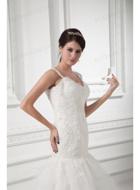 Luxurious A-line Straps Wedding Dress with Lace Sweep Train