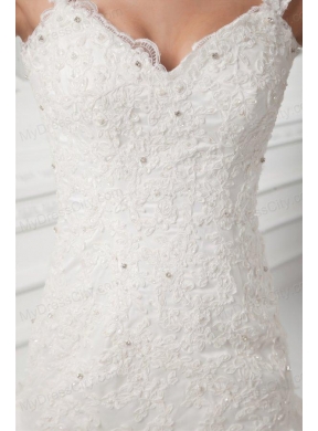 Luxurious A-line Straps Wedding Dress with Lace Sweep Train