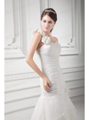 Mermaid One Shoulder Flowers Wedding Dress with Court Train