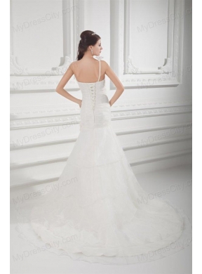 Mermaid One Shoulder Flowers Wedding Dress with Court Train