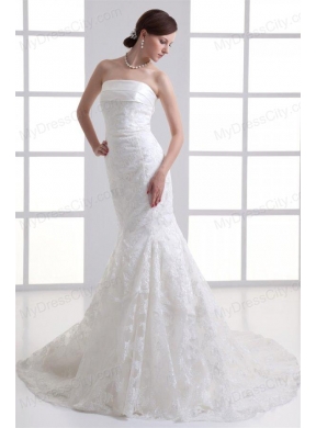 Mermaid Strapless Court Train Wedding Dress with Zipper Up