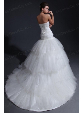 Mermaid Sweetheart Appliques Decorate Bodice Tulle Wedding Dress