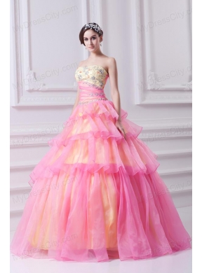 Pretty Ball Gown Strapless Beading and Appliques Hot Pink Quinceanera Dress With Zipper Up