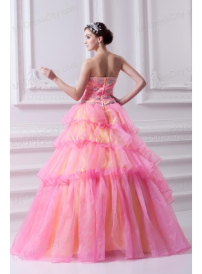 Pretty Ball Gown Strapless Beading and Appliques Hot Pink Quinceanera Dress With Zipper Up