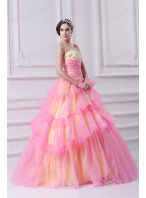 Pretty Ball Gown Strapless Beading and Appliques Hot Pink Quinceanera Dress With Zipper Up