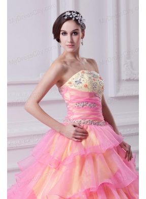 Pretty Ball Gown Strapless Beading and Appliques Hot Pink Quinceanera Dress With Zipper Up