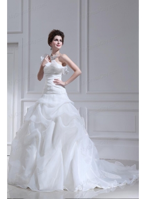 Princess One Shoulder Court Train Wedding Dress with Pick-ups and Ruching