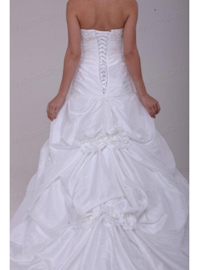 Princess Strapless Beading Taffeta Wedding Dress with Court Train