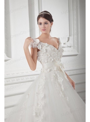 Romantic A-line V-neck Wedding Dress with Appliques and Embroidery