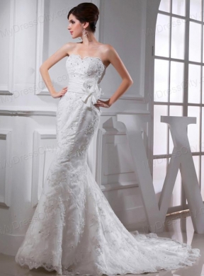 Sexy Mermeid  Sweetheart Court Train Lace Wedding Dress with Appliques