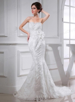 Sexy Mermeid  Sweetheart Court Train Lace Wedding Dress with Appliques