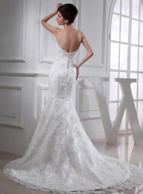 Sexy Mermeid  Sweetheart Court Train Lace Wedding Dress with Appliques