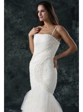 Spaghetti Strap Mermaid Beaded Decorate Tulle Wedding Dress