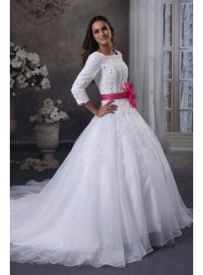 Square A-Line Chapel Train Wedding Dress