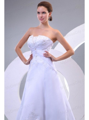 Strapless A-line Sweep Train Wedding Dress with Appliques and Beading