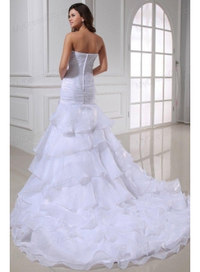 Strapless Beading and Ruffles Layered Organza Wedding Dress