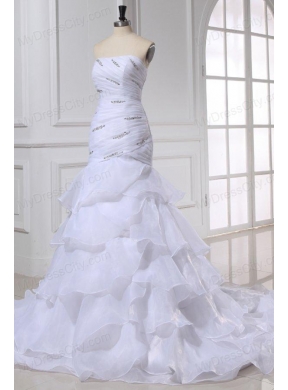 Strapless Beading and Ruffles Layered Organza Wedding Dress