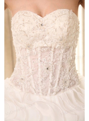 Sweetheart Ball Gown Appliques with Beading and Ruffles Wedding Dress