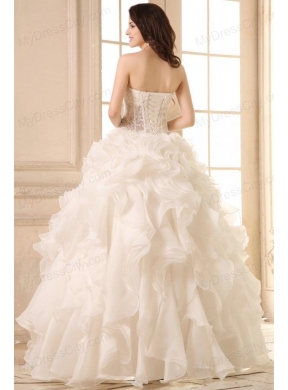 Sweetheart Ball Gown Appliques with Beading and Ruffles Wedding Dress