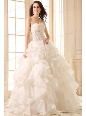 Sweetheart Ball Gown Appliques with Beading and Ruffles Wedding Dress