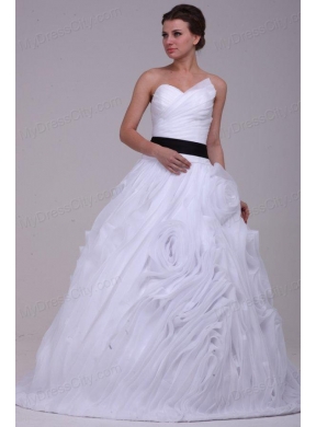 Sweetheart Ball Gown One Shoulder Ruffles White Wedding Dress with Lace Up