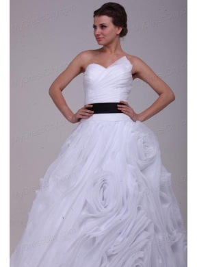 Sweetheart Ball Gown One Shoulder Ruffles White Wedding Dress with Lace Up