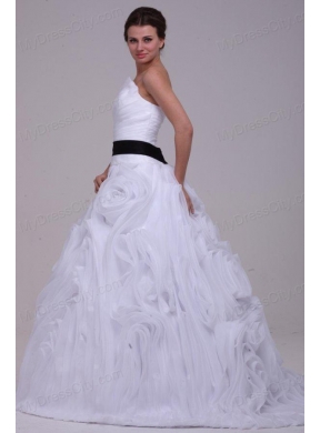 Sweetheart Ball Gown One Shoulder Ruffles White Wedding Dress with Lace Up