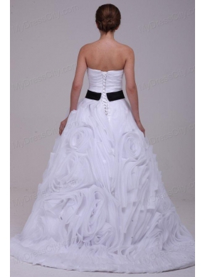 Sweetheart Ball Gown One Shoulder Ruffles White Wedding Dress with Lace Up