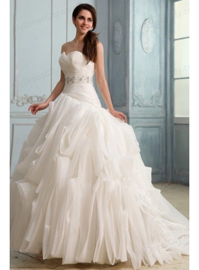 Sweetheart Beaded Decorate Waist Organza Wedding Dress with Ruffles