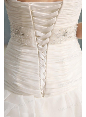 Sweetheart Beaded Decorate Waist Organza Wedding Dress with Ruffles