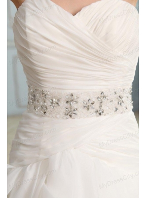 Sweetheart Beaded Decorate Waist Organza Wedding Dress with Ruffles