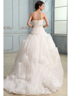 Sweetheart Beaded Decorate Waist Organza Wedding Dress with Ruffles