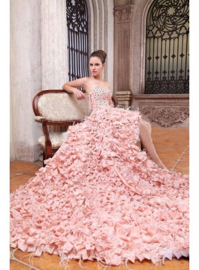 Unique High-low Cathedral Train Wedding Dress with Lace and Beading