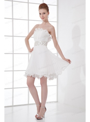 2014 Elegant Column Strapless Mini-length Beading Pleats Wedding Dress