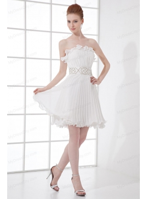 2014 Elegant Column Strapless Mini-length Beading Pleats Wedding Dress